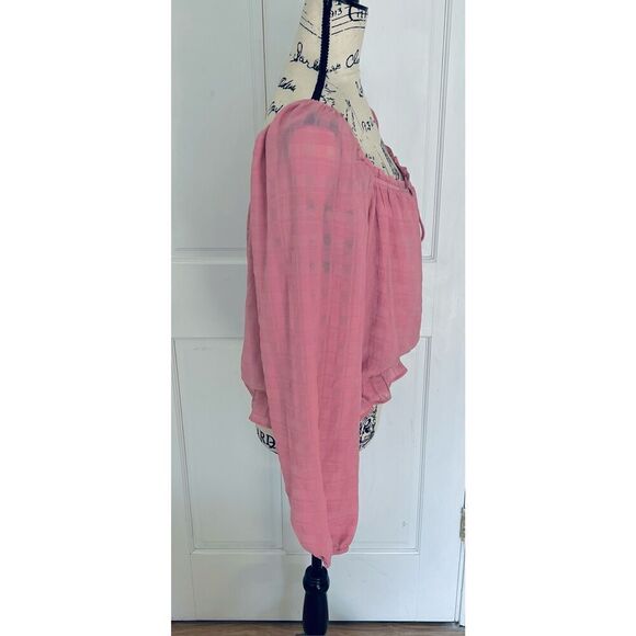 Lush Women’s XL Cori Ruffled Crop Long Sleeve Blouse Pink Boho - Picture 5 of 11